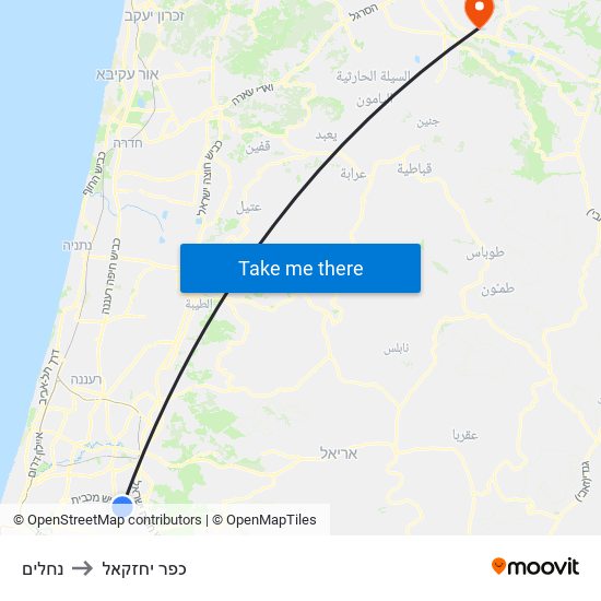 נחלים to כפר יחזקאל map