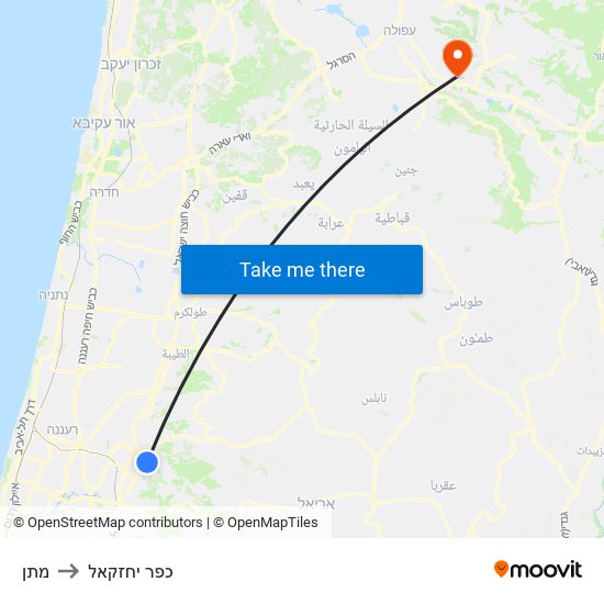 מתן to כפר יחזקאל map