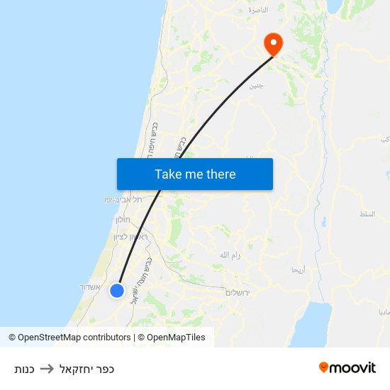 כנות to כפר יחזקאל map