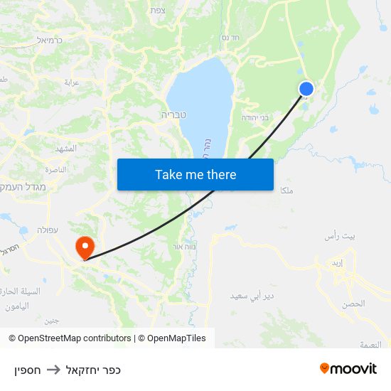 חספין to כפר יחזקאל map