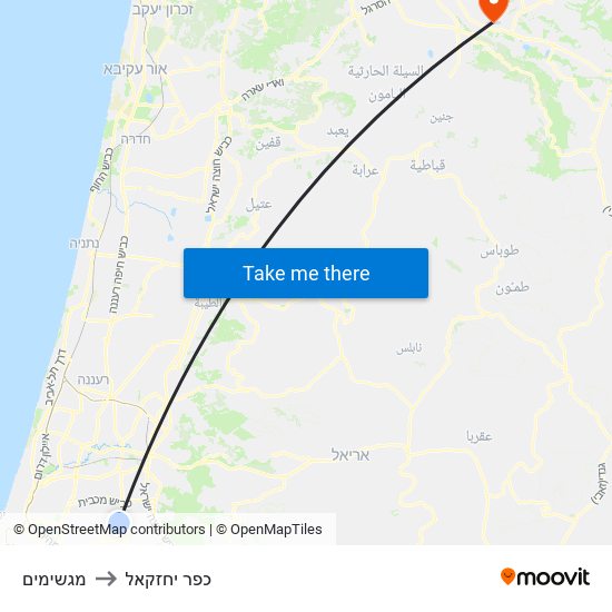 מגשימים to כפר יחזקאל map