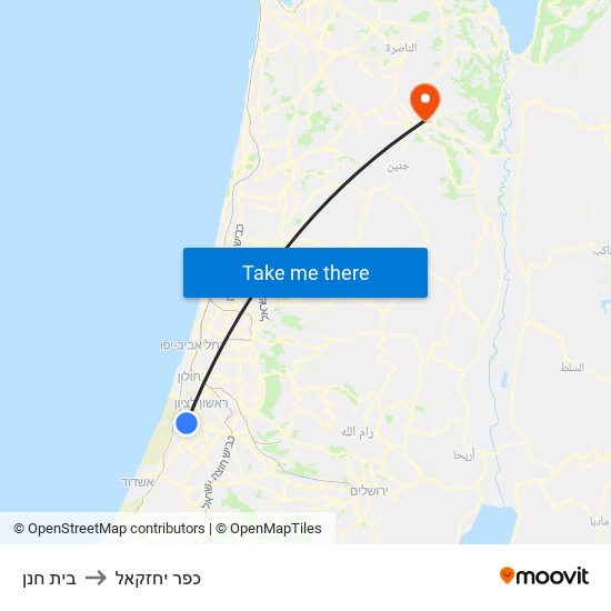 בית חנן to כפר יחזקאל map