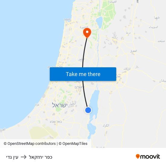 עין גדי to כפר יחזקאל map