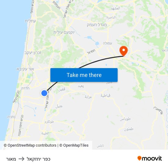 מאור to כפר יחזקאל map