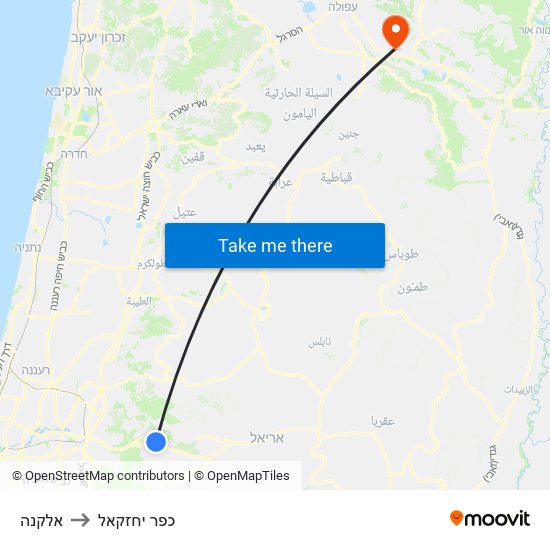אלקנה to כפר יחזקאל map
