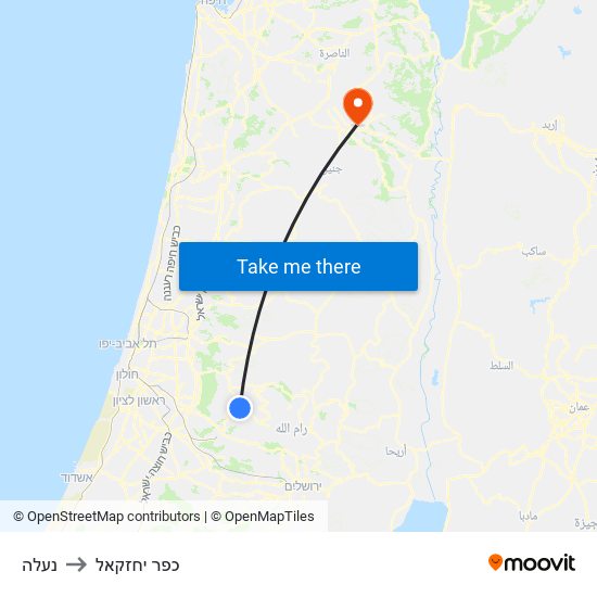 נעלה to כפר יחזקאל map