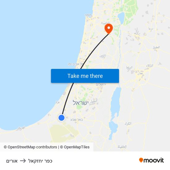 אורים to כפר יחזקאל map