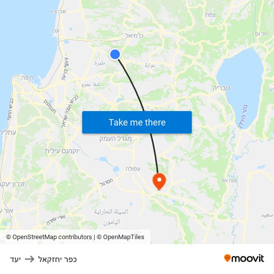 יעד to כפר יחזקאל map
