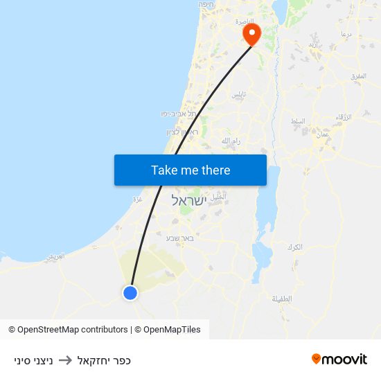 ניצני סיני to כפר יחזקאל map