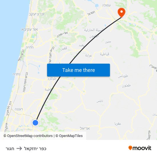 חגור to כפר יחזקאל map