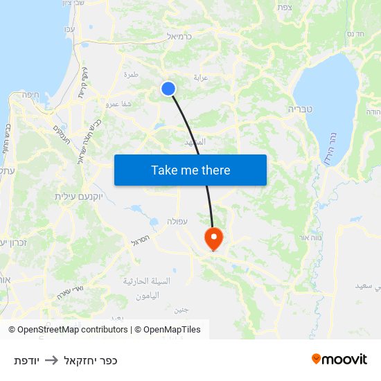 יודפת to כפר יחזקאל map