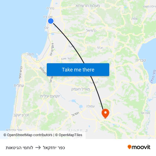 לוחמי הגיטאות to כפר יחזקאל map