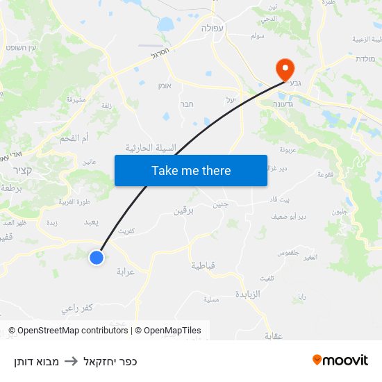 מבוא דותן to כפר יחזקאל map