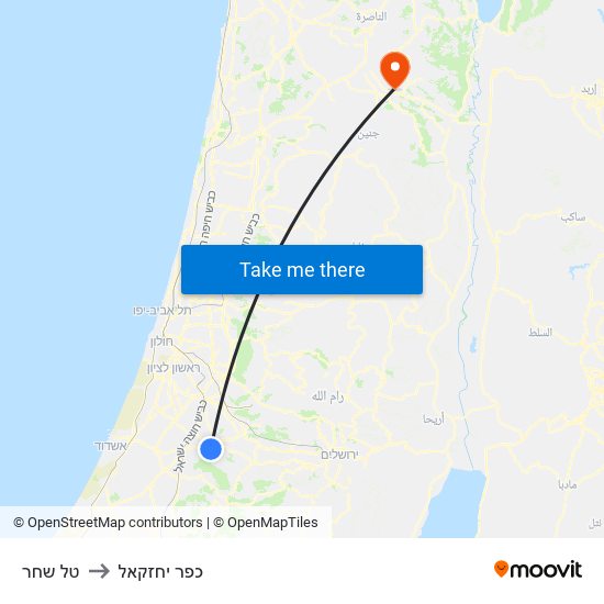 טל שחר to כפר יחזקאל map