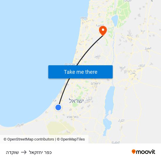 שוקדה to כפר יחזקאל map