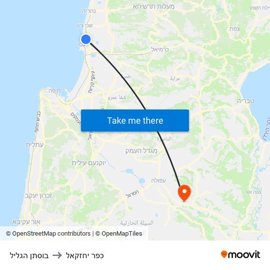 בוסתן הגליל to כפר יחזקאל map