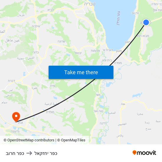 כפר חרוב to כפר יחזקאל map