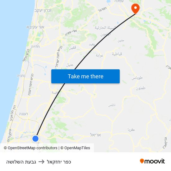 גבעת השלושה to כפר יחזקאל map