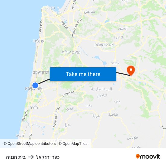 בית חנניה to כפר יחזקאל map