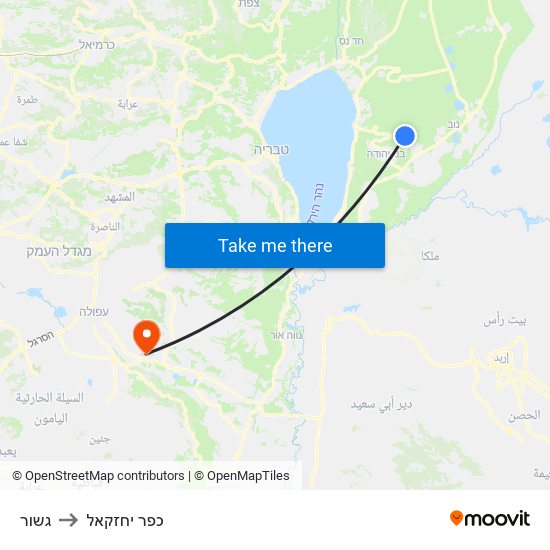 גשור to כפר יחזקאל map