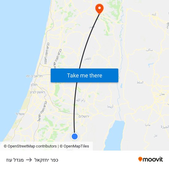 מגדל עוז to כפר יחזקאל map