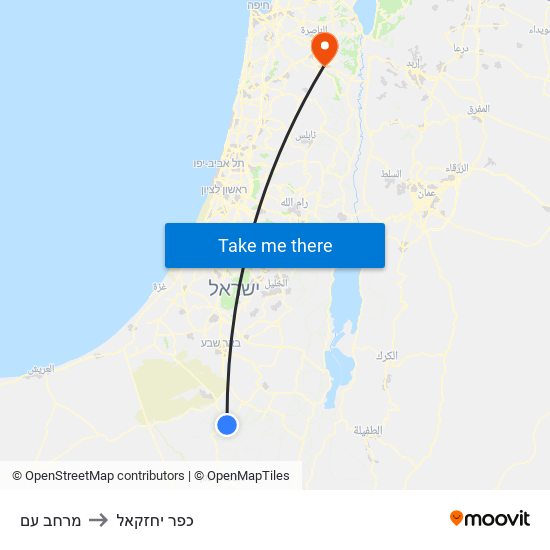 מרחב עם to כפר יחזקאל map