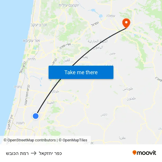 רמת הכובש to כפר יחזקאל map