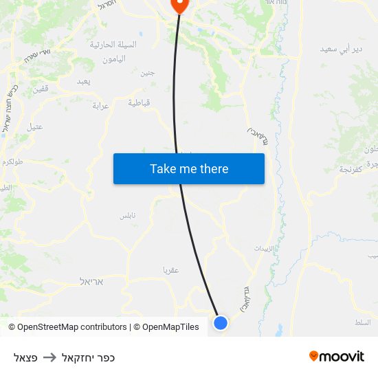 פצאל to כפר יחזקאל map