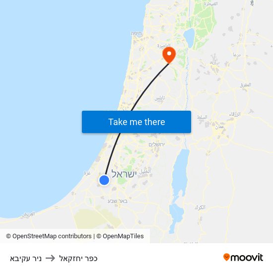 ניר עקיבא to כפר יחזקאל map