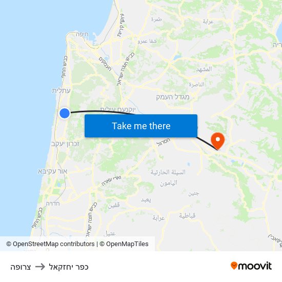 צרופה to כפר יחזקאל map