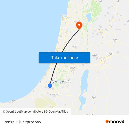 קלחים to כפר יחזקאל map