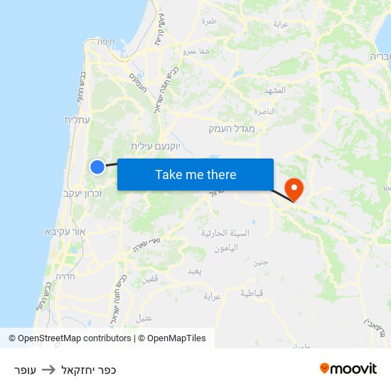 עופר to כפר יחזקאל map