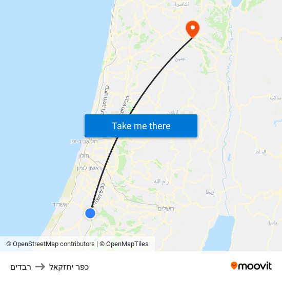 רבדים to כפר יחזקאל map