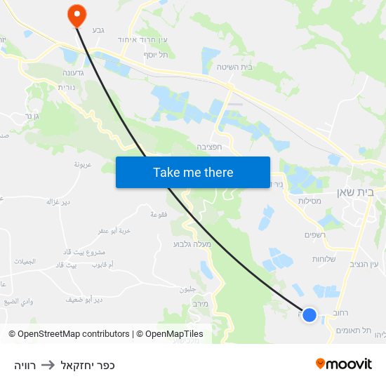 רוויה to כפר יחזקאל map