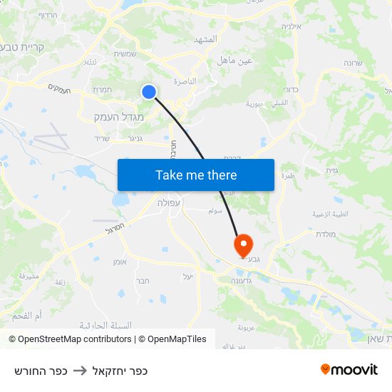 כפר החורש to כפר יחזקאל map