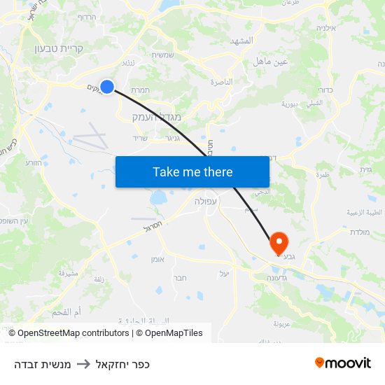 מנשית זבדה to כפר יחזקאל map