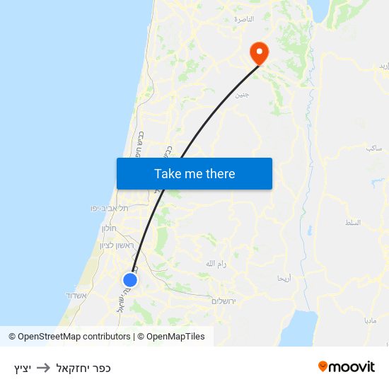 יציץ to כפר יחזקאל map