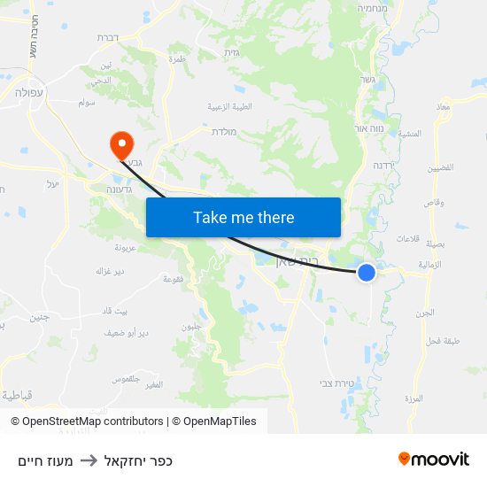 מעוז חיים to כפר יחזקאל map