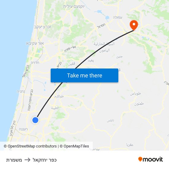 משמרת to כפר יחזקאל map