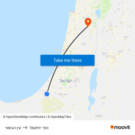 עין הבשור to כפר יחזקאל map