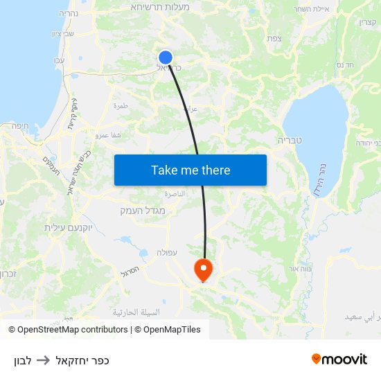 לבון to כפר יחזקאל map