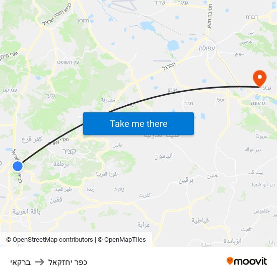 ברקאי to כפר יחזקאל map