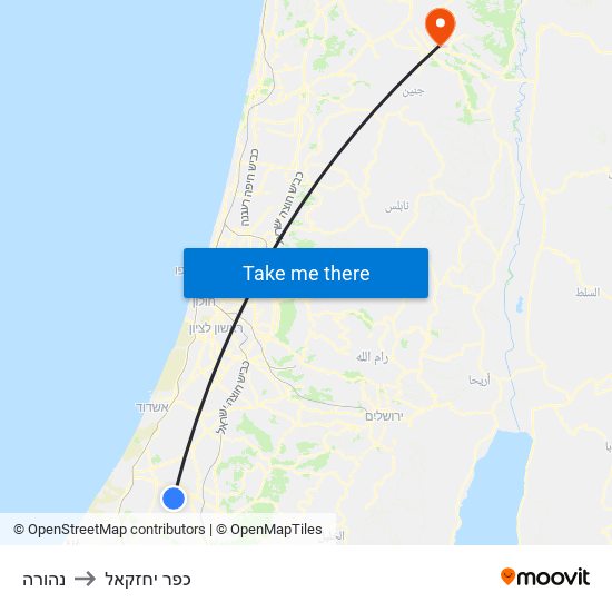 נהורה to כפר יחזקאל map