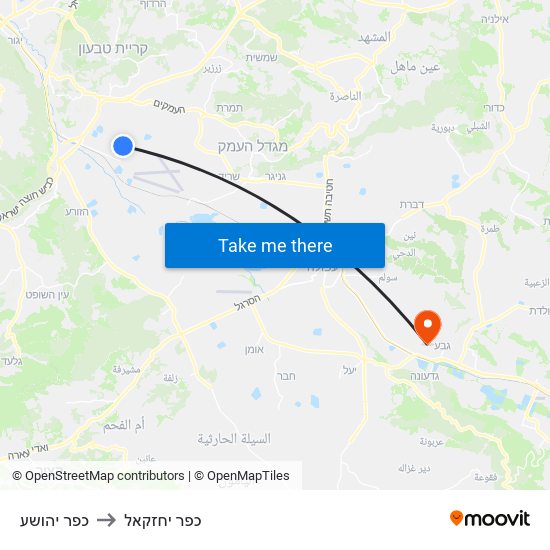 כפר יהושע to כפר יחזקאל map