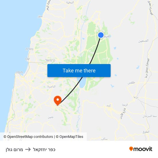 מרום גולן to כפר יחזקאל map