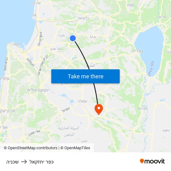 שכניה to כפר יחזקאל map