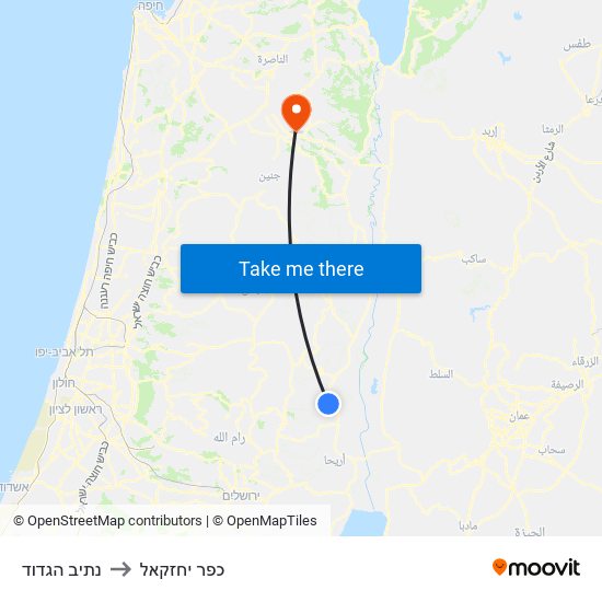 נתיב הגדוד to כפר יחזקאל map