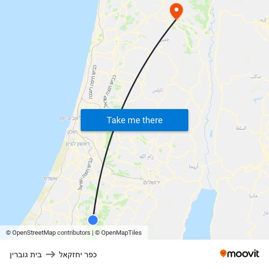 בית גוברין to כפר יחזקאל map