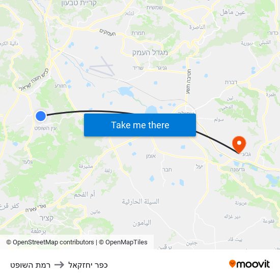 רמת השופט to כפר יחזקאל map