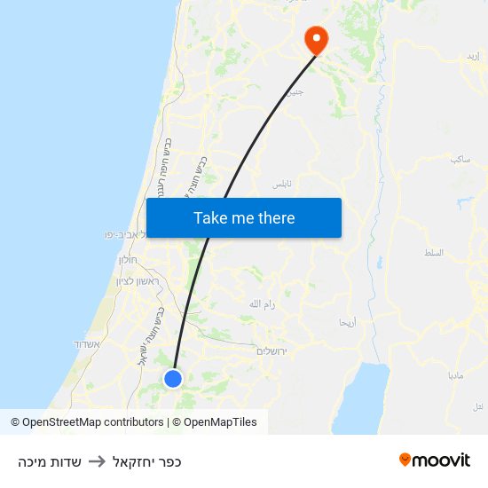 שדות מיכה to כפר יחזקאל map